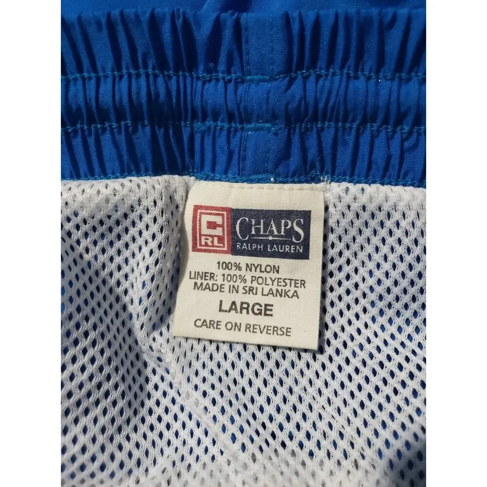 Chaps Ralph Lauren Swim Trunks Men's Size Large Blue Spell Out Lined Shorts‎ NWT